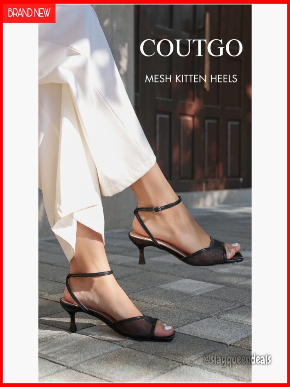 Women's Kitten Heel Strappy Sandals Mesh Square Toe Dress Shoes - Picture 7 of 7
